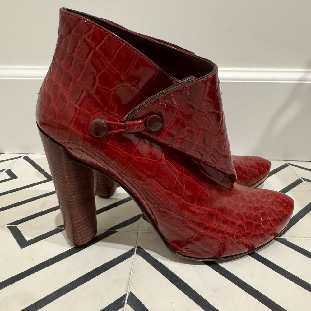 Louis Vuitton Croc Embossed Red Boot Bootie